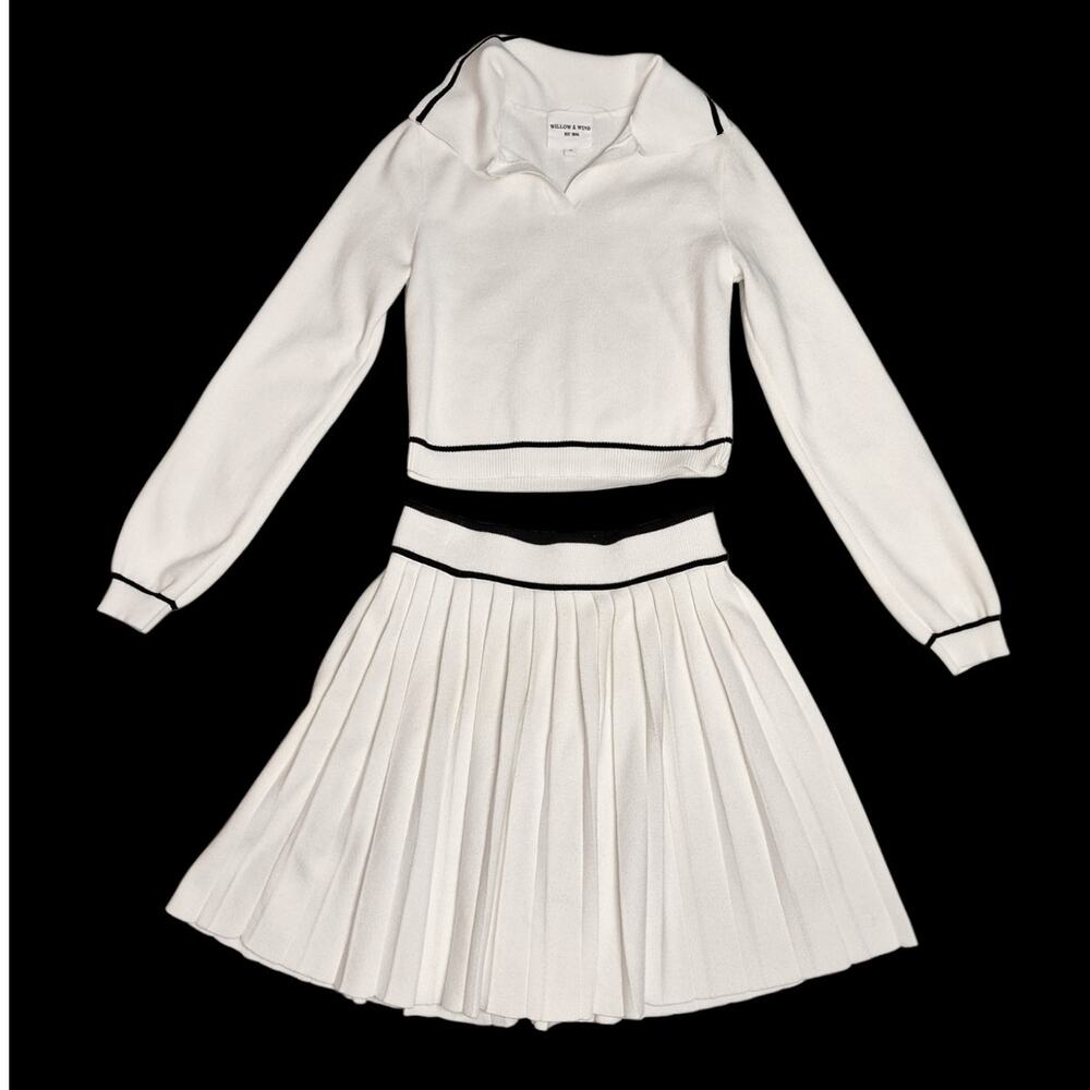 Willow & wind tennis core set sweater & pleated skirt knit outfit 2 piece preppy
